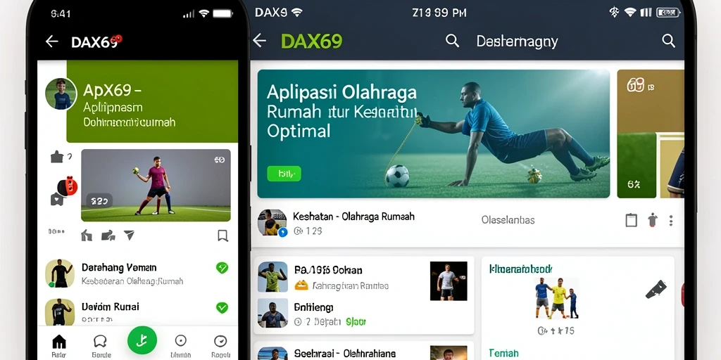 Tampilan antarmuka aplikasi DAX69 dengan fitur olahraga rumah yang menarik.